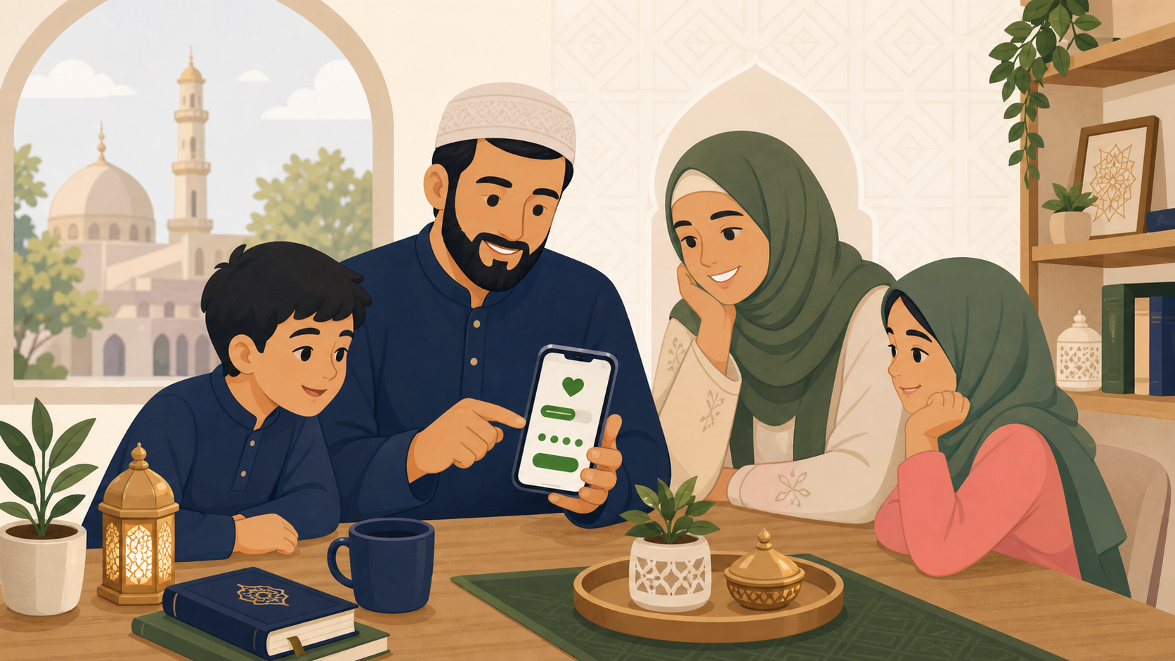 Muslim household making a monthly community contribution from a phone